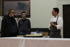 Elisia Menduni insieme a Lorenzo Colombi e allo chef Fabrizio Mantovani